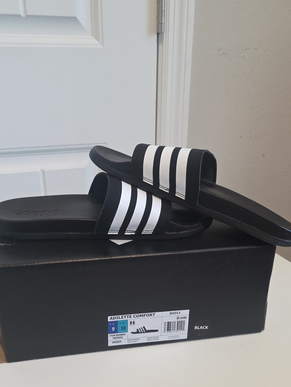 adidas Black Slide Sandals with White Three-Stripes